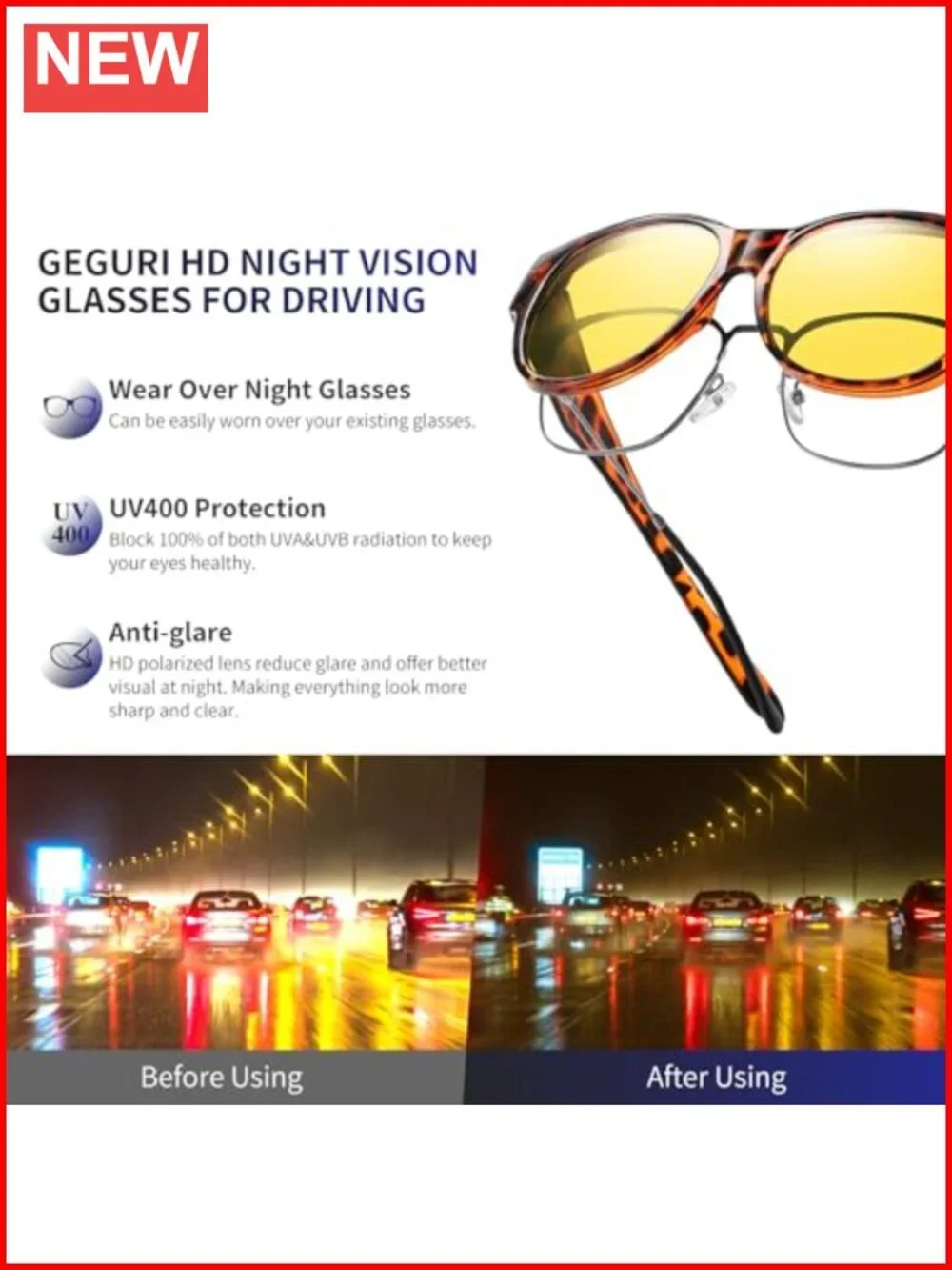 Polarized Fit Over Sunglasses HD Night Vision UV400 TR90 Oversized Unisex